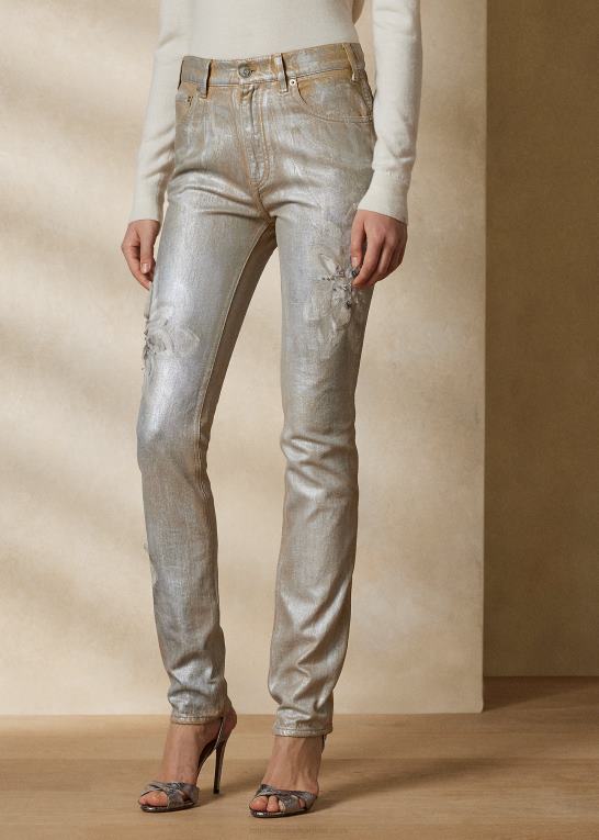 belagt sølv blomstret Kvinder Ralph Lauren 160 slim denim jean Z426B3549