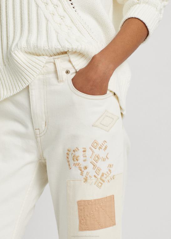 creme vask Kvinder Ralph Lauren patchwork afslappet tilspidsede ankeljean Z426B4867