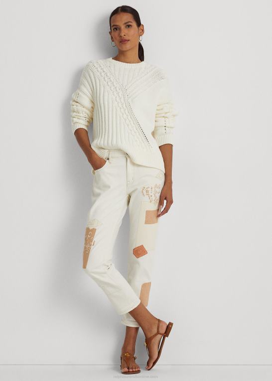 creme vask Kvinder Ralph Lauren patchwork afslappet tilspidsede ankeljean Z426B9512