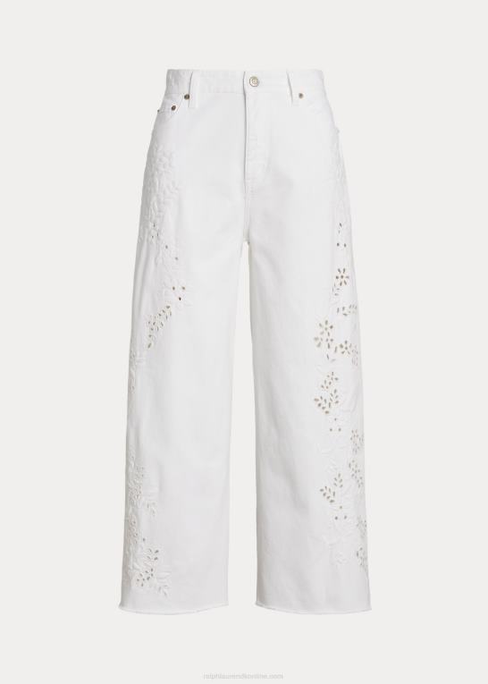 hvid vask Kvinder Ralph Lauren eyelet high-rise wide-ben cropped jean Z426B3904