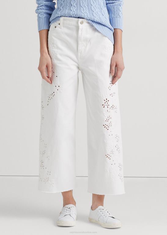 hvid vask Kvinder Ralph Lauren eyelet high-rise wide-ben cropped jean Z426B3904