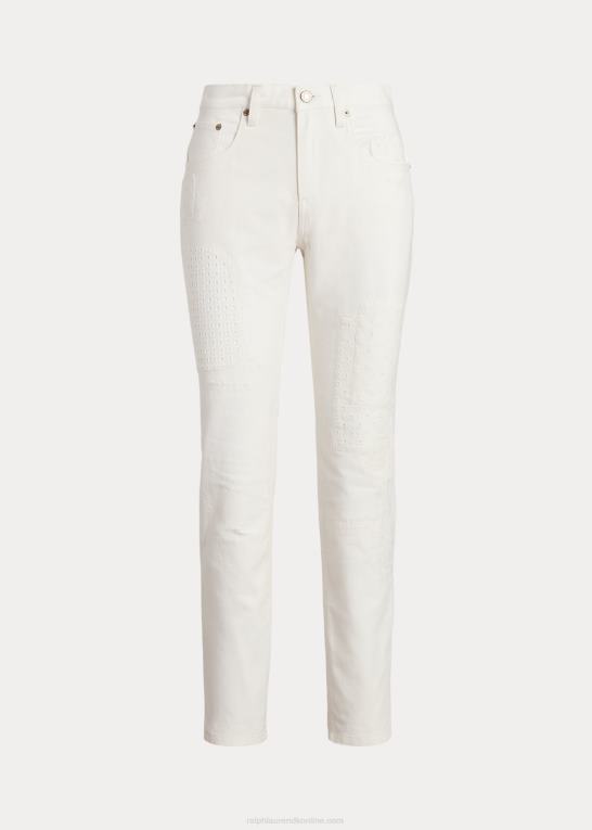 hvid vask Kvinder Ralph Lauren eyelet-patchwork afslappet tilspidset jean Z426B3919
