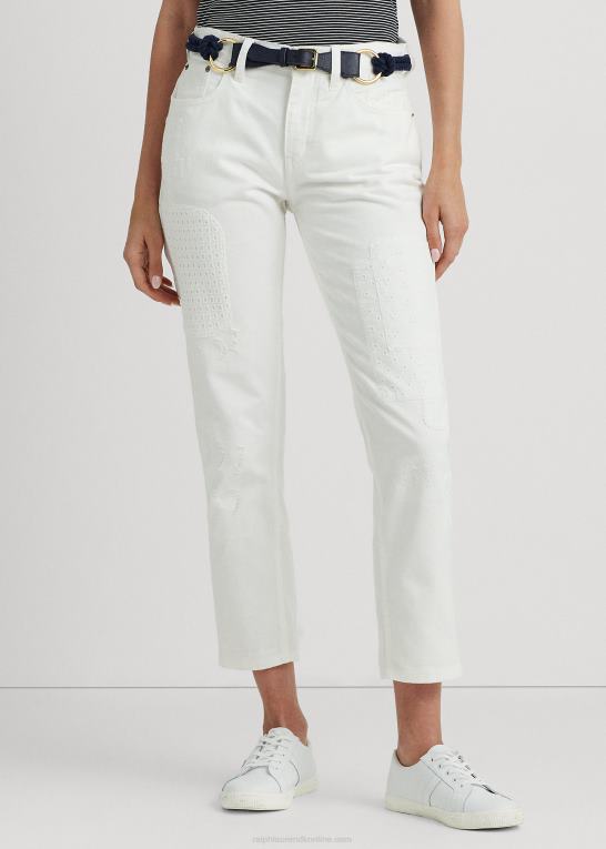 hvid vask Kvinder Ralph Lauren eyelet-patchwork afslappet tilspidset jean Z426B3919