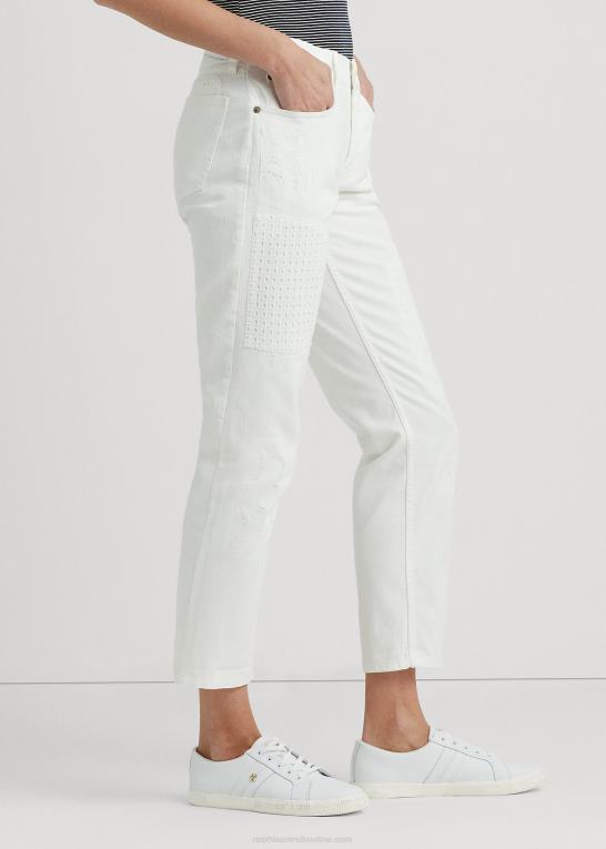 hvid vask Kvinder Ralph Lauren eyelet-patchwork afslappet tilspidset jean Z426B3919