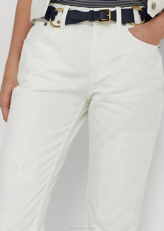 hvid vask Kvinder Ralph Lauren eyelet-patchwork afslappet tilspidset jean Z426B3919