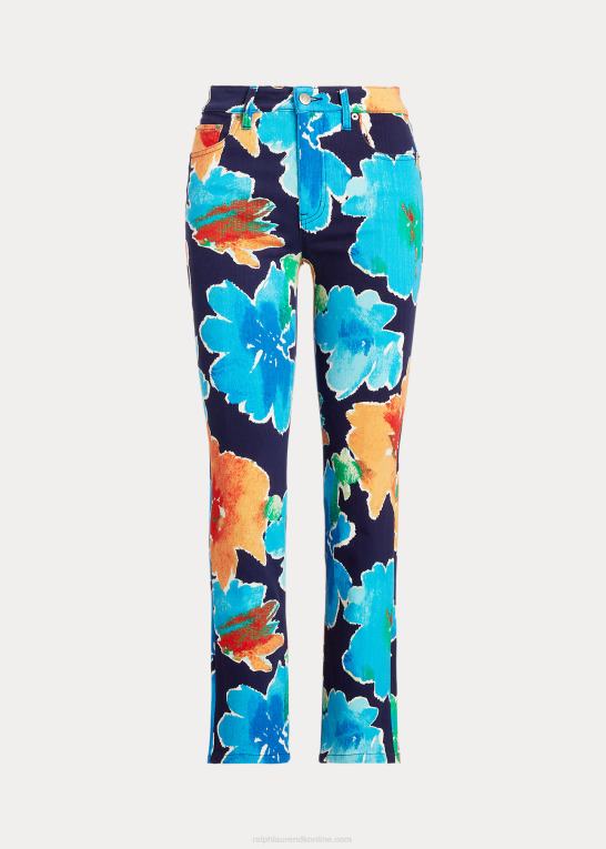 marineblå multi Kvinder Ralph Lauren blomstret højtaljede jeans med lige ankel Z426B4854