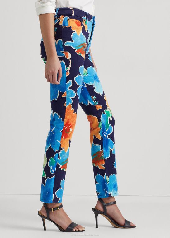 marineblå multi Kvinder Ralph Lauren blomstret højtaljede jeans med lige ankel Z426B4854