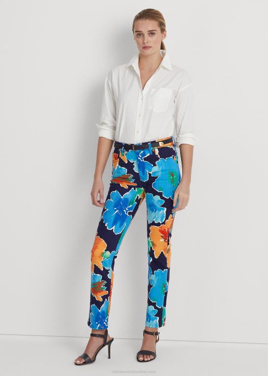 marineblå multi Kvinder Ralph Lauren blomstret højtaljede jeans med lige ankel Z426B9559