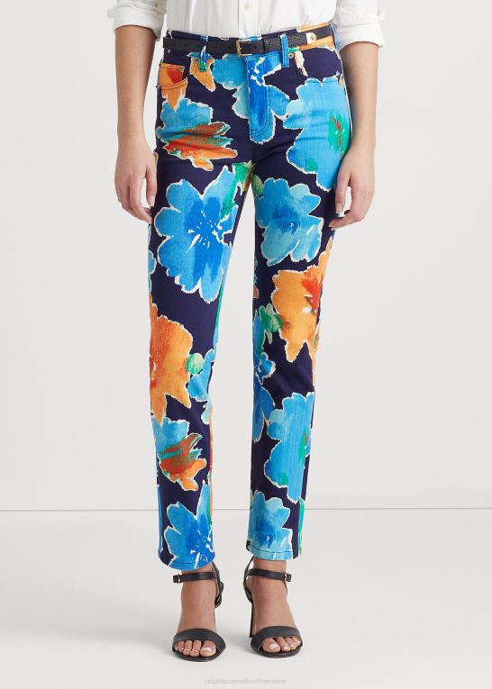 marineblå multi Kvinder Ralph Lauren blomstret højtaljede jeans med lige ankel Z426B9559
