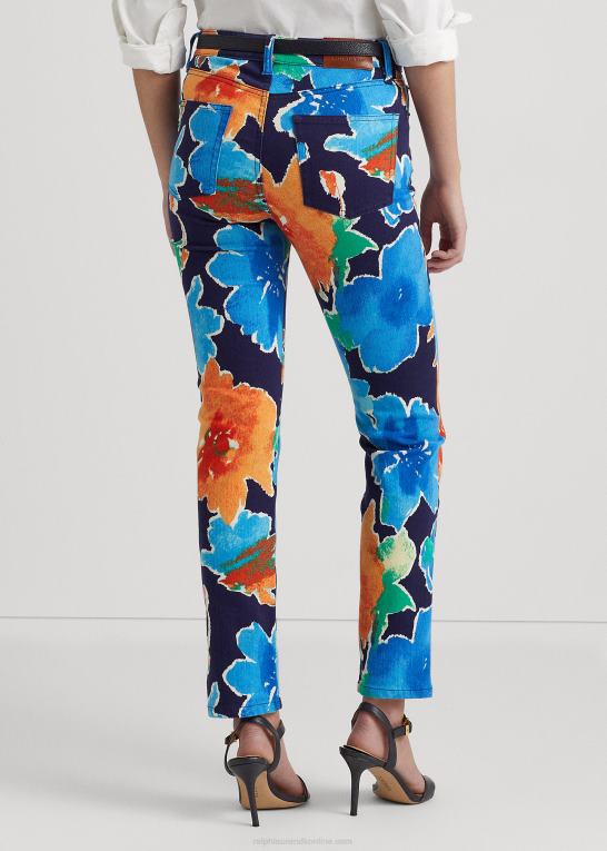 marineblå multi Kvinder Ralph Lauren blomstret højtaljede jeans med lige ankel Z426B9559