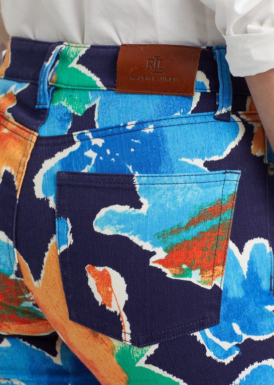marineblå multi Kvinder Ralph Lauren blomstret højtaljede jeans med lige ankel Z426B9559