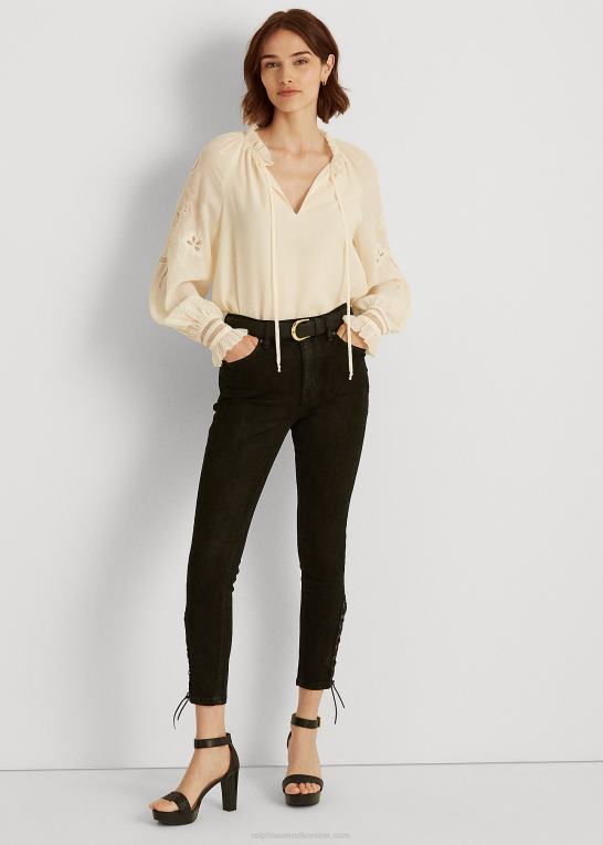 sort vask Kvinder Ralph Lauren skinny ankeljeans i høj talje Z426B9586