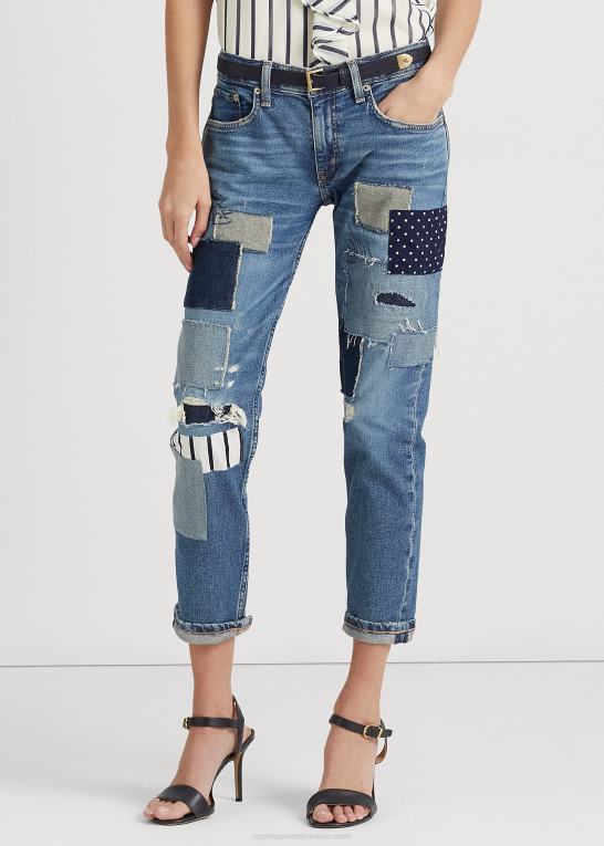 tonet safir vask Kvinder Ralph Lauren patchwork afslappet tilspidsede ankeljean Z426B4433