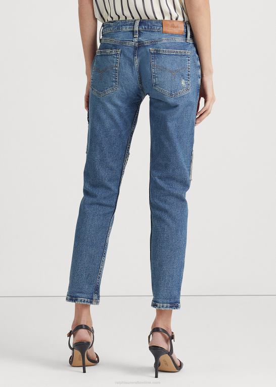 tonet safir vask Kvinder Ralph Lauren patchwork afslappet tilspidsede ankeljean Z426B4433