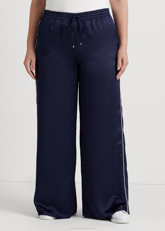 raffineret marineblå/hvid Kvinder Ralph Lauren sidestribet charmeuse bukser med brede ben Z426B4797