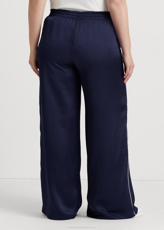 raffineret marineblå/hvid Kvinder Ralph Lauren sidestribet charmeuse bukser med brede ben Z426B4797