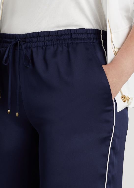 raffineret marineblå/hvid Kvinder Ralph Lauren sidestribet charmeuse bukser med brede ben Z426B4797