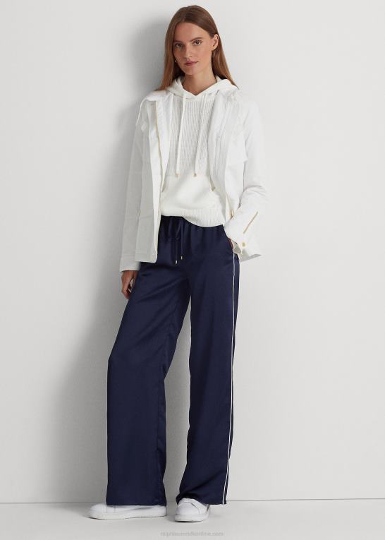 raffineret marineblå/hvid Kvinder Ralph Lauren sidestribet charmeuse bukser med brede ben Z426B9553