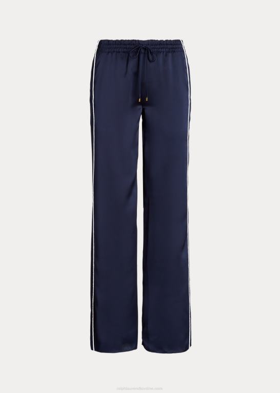 raffineret marineblå/hvid Kvinder Ralph Lauren sidestribet charmeuse bukser med brede ben Z426B9553