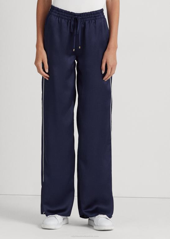 raffineret marineblå/hvid Kvinder Ralph Lauren sidestribet charmeuse bukser med brede ben Z426B9553