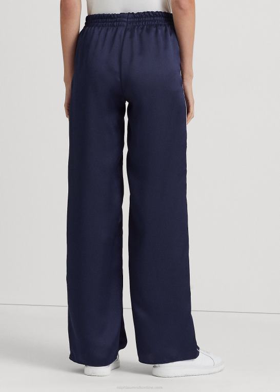 raffineret marineblå/hvid Kvinder Ralph Lauren sidestribet charmeuse bukser med brede ben Z426B9553