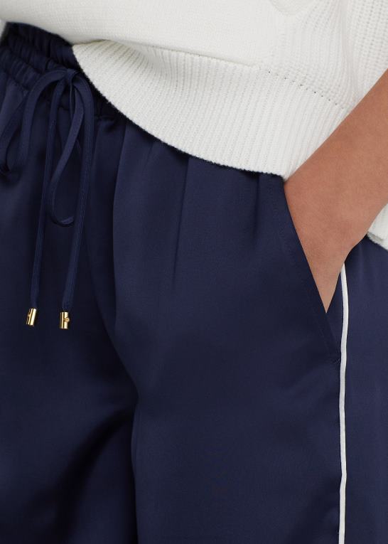 raffineret marineblå/hvid Kvinder Ralph Lauren sidestribet charmeuse bukser med brede ben Z426B9553