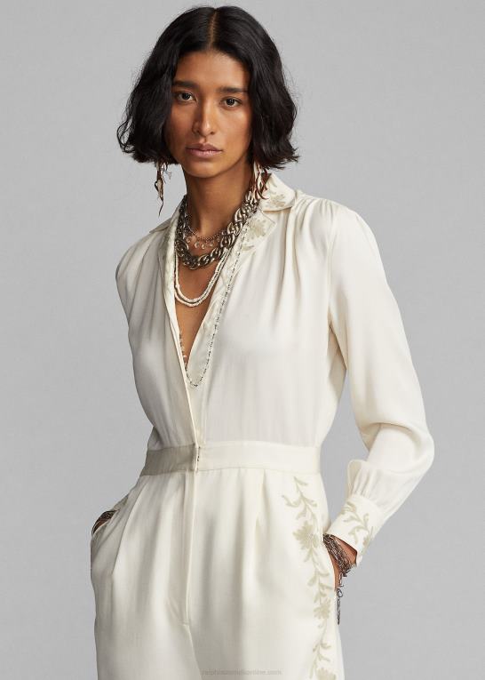 Kvinder Ralph Lauren broderet jumpsuit i twill med brede ben Z426B3623