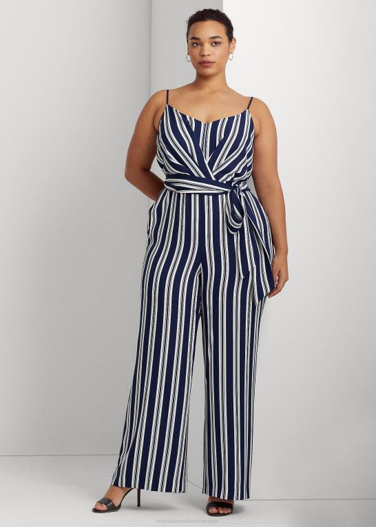 marineblå/hvid Kvinder Ralph Lauren stribet crepe jumpsuit med bælte Z426B4812