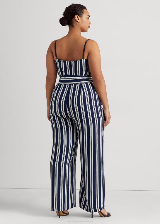 marineblå/hvid Kvinder Ralph Lauren stribet crepe jumpsuit med bælte Z426B4812