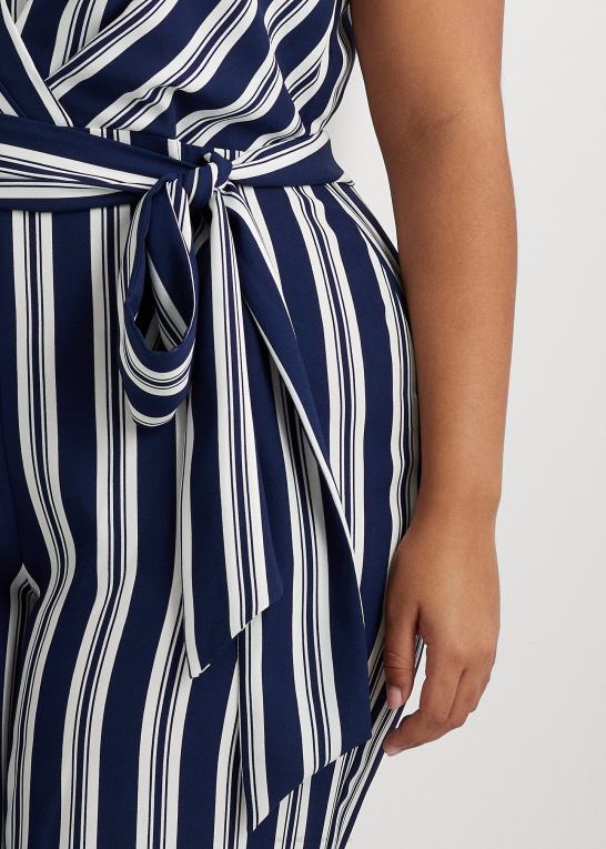 marineblå/hvid Kvinder Ralph Lauren stribet crepe jumpsuit med bælte Z426B4812