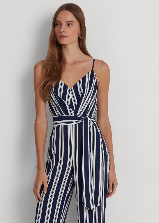 marineblå/hvid Kvinder Ralph Lauren stribet crepe jumpsuit med bælte Z426B4858