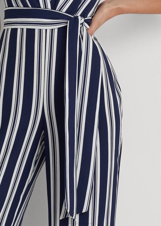 marineblå/hvid Kvinder Ralph Lauren stribet crepe jumpsuit med bælte Z426B4858