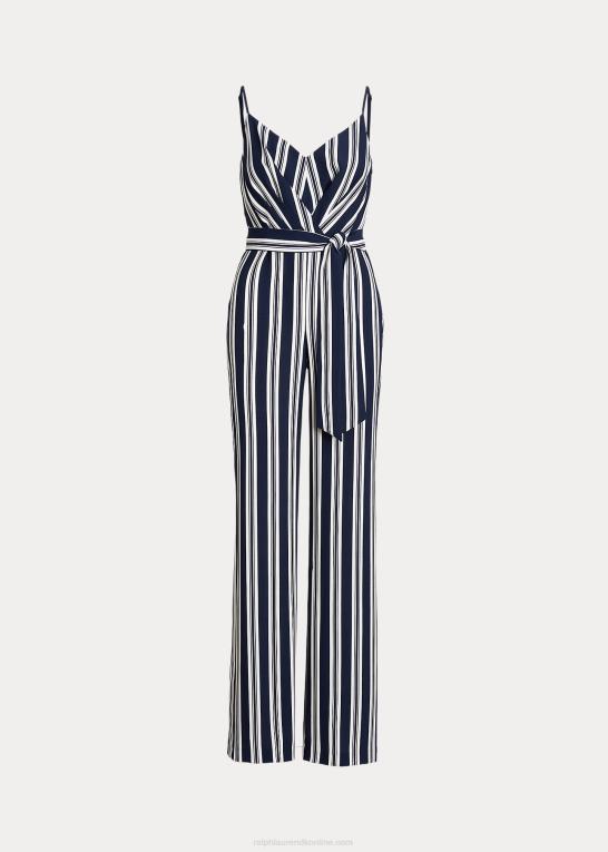 marineblå/hvid Kvinder Ralph Lauren stribet crepe jumpsuit med bælte Z426B9539