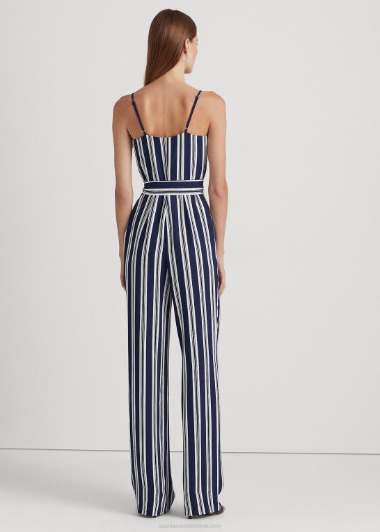 marineblå/hvid Kvinder Ralph Lauren stribet crepe jumpsuit med bælte Z426B9539