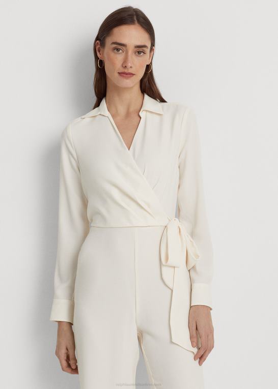 mascarpone creme Kvinder Ralph Lauren georgette jumpsuit med brede ben foran Z426B4108