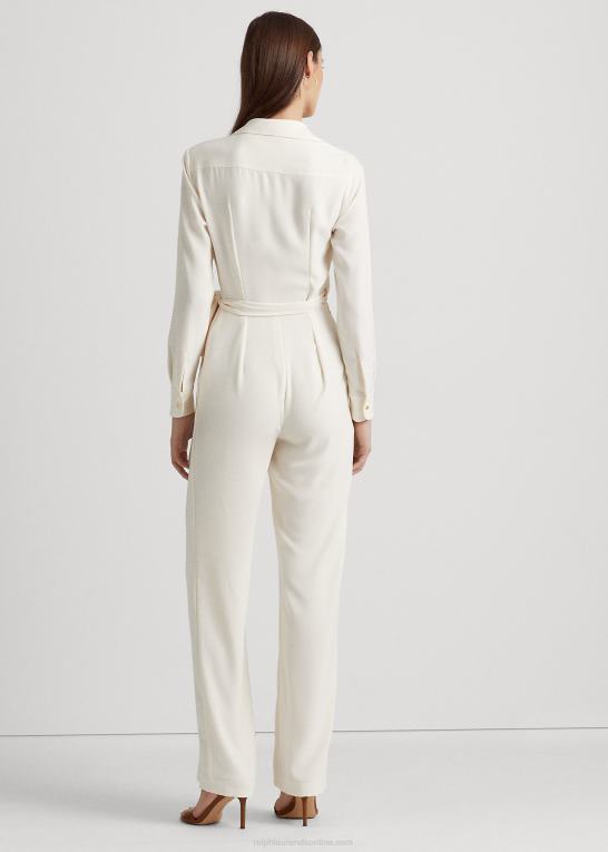 mascarpone creme Kvinder Ralph Lauren georgette jumpsuit med brede ben foran Z426B4108