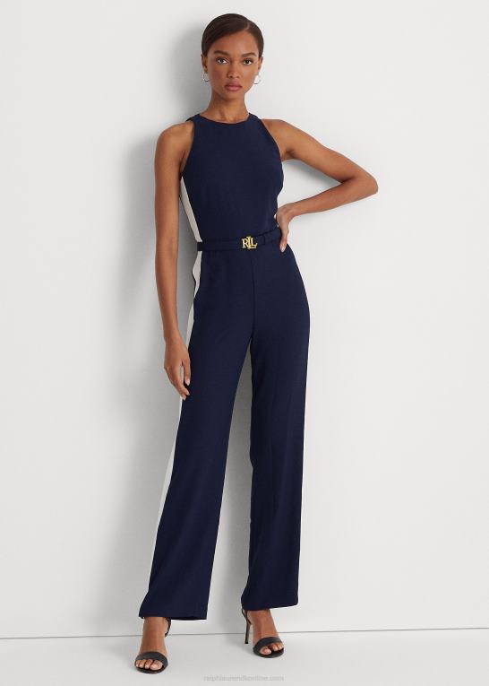 raffineret marineblå/hvid Kvinder Ralph Lauren sidestribet crepe jumpsuit Z426B9564