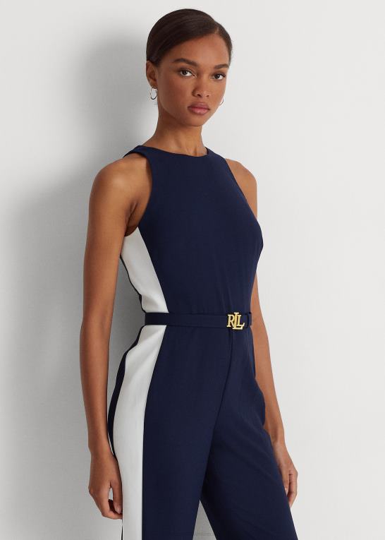 raffineret marineblå/hvid Kvinder Ralph Lauren sidestribet crepe jumpsuit Z426B9564
