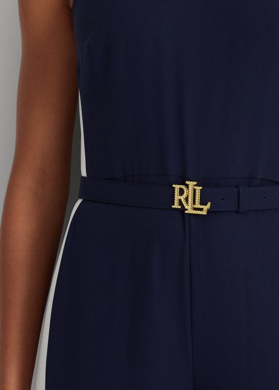 raffineret marineblå/hvid Kvinder Ralph Lauren sidestribet crepe jumpsuit Z426B9564