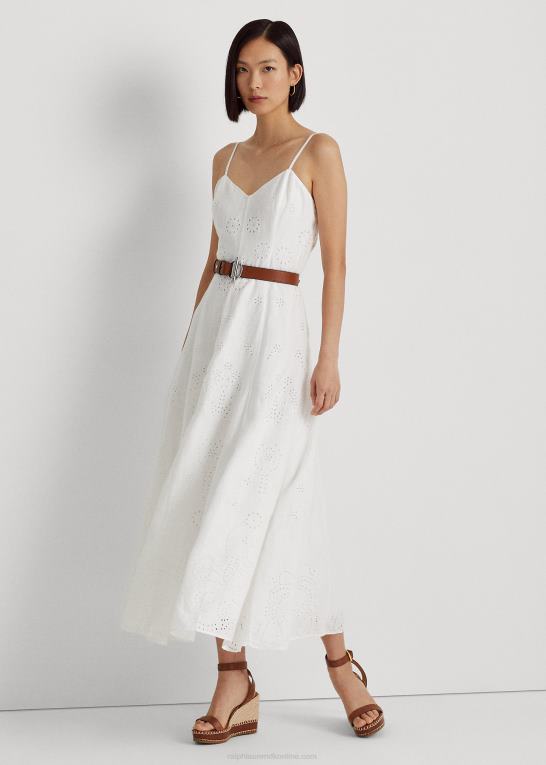 Kvinder Ralph Lauren eyelet-broderet kjole i hør Z426B3927