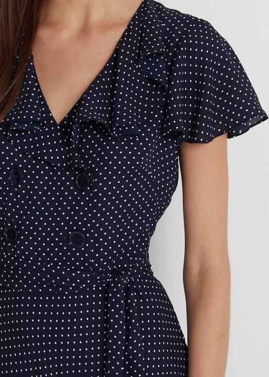 Kvinder Ralph Lauren georgette-kjole med bælte med prikker Z426B9570