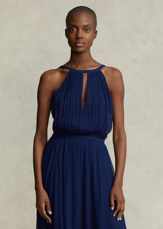 Kvinder Ralph Lauren krøllet georgette grime kjole Z426B3132