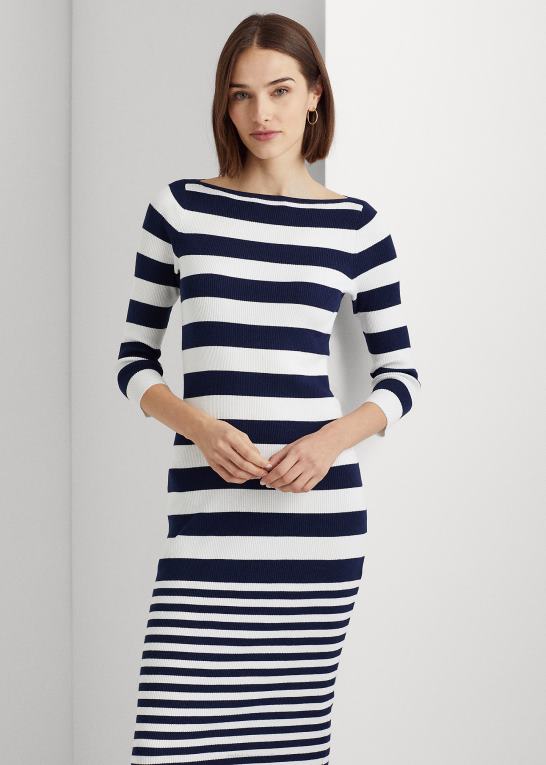 Kvinder Ralph Lauren stribet kjole i bomuldsblanding Z426B9545