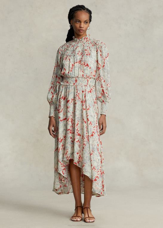 basilikum blomster Kvinder Ralph Lauren blomstret krøllet georgette kjole Z426B3222