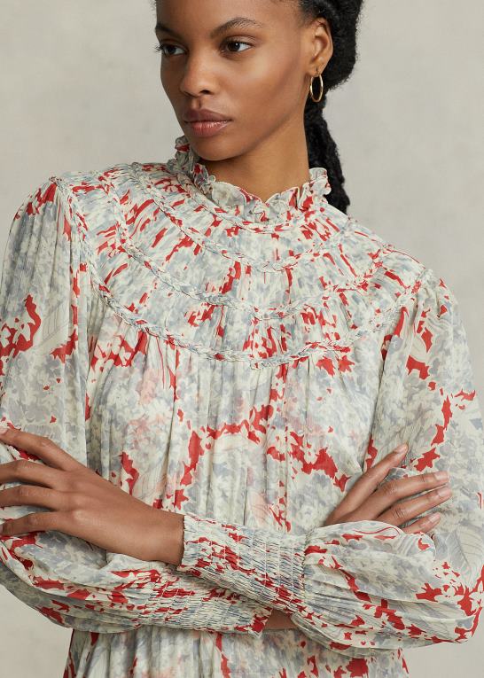 basilikum blomster Kvinder Ralph Lauren blomstret krøllet georgette kjole Z426B3222