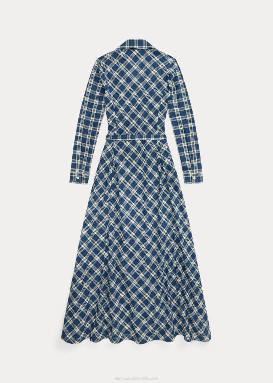 blå/creme Kvinder Ralph Lauren omslagskjole i plaid bomuldsvoile Z426B3655