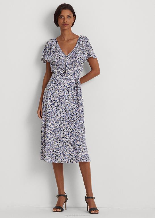 blå/creme/pink Kvinder Ralph Lauren blomstret boble crepe kjole med bælte Z426B4098