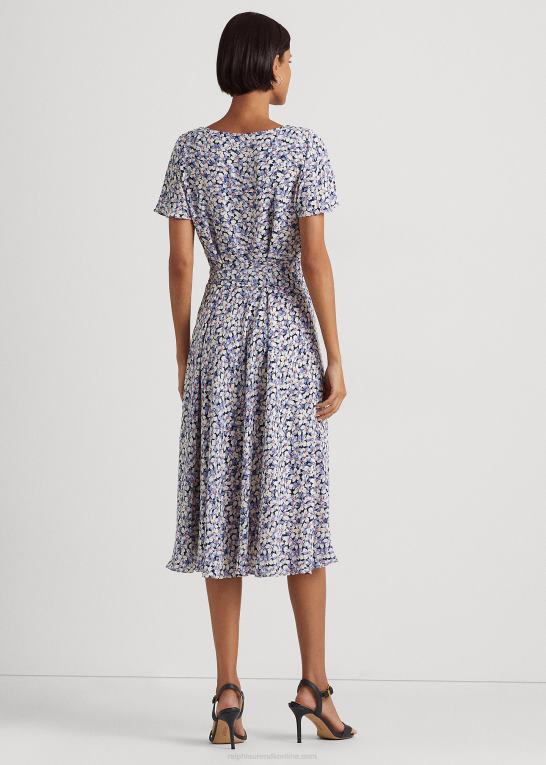 blå/creme/pink Kvinder Ralph Lauren blomstret boble crepe kjole med bælte Z426B4098