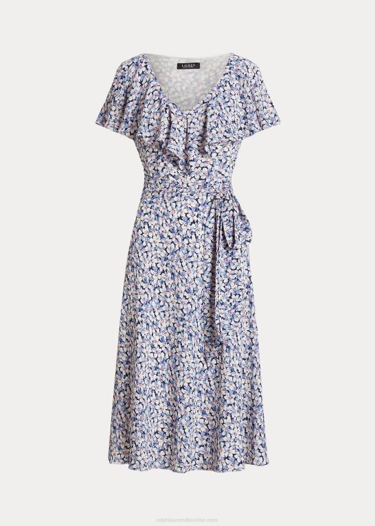 blå/creme/pink Kvinder Ralph Lauren blomstret boble crepe kjole med bælte Z426B4449