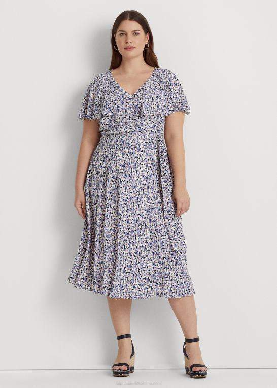 blå/creme/pink Kvinder Ralph Lauren blomstret boble crepe kjole med bælte Z426B4633